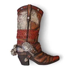 Cowboy Boot Equestrian Horse Wall Hanging Tooled Texas Lone Star